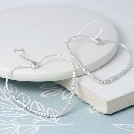 Beaded Heart Worn Silver Plated Drop Earrings Beaded Heart Worn Silver Plated Drop Earrings