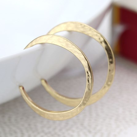 Worn Gold Plated Hammered Hoop Earrings Worn Gold Plated Hammered Hoop Earrings
