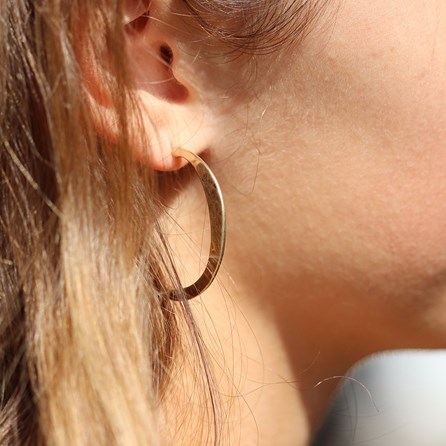 Worn Gold Plated Hammered Hoop Earrings Worn Gold Plated Hammered Hoop Earrings
