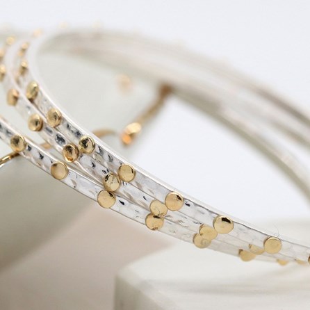 Silver And Gold Plated Studded Triple Bangle Set Silver And Gold Plated Studded Triple Bangle Set