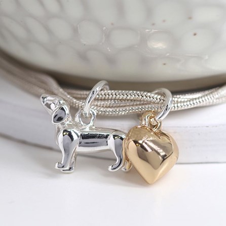 Triple Chain Dachshund Bracelet with Gold Plated Heart Triple Chain Dachshund Bracelet with Gold Plated Heart