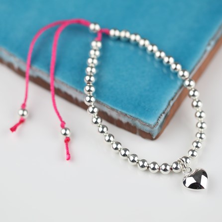 Silver Heart And Bead Friendship Bracelet Silver Heart And Bead Friendship Bracelet Pink
