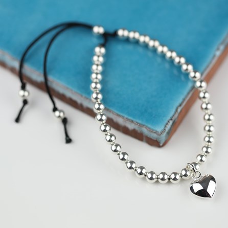Silver Heart And Bead Friendship Bracelet Silver Heart And Bead Friendship Bracelet Black