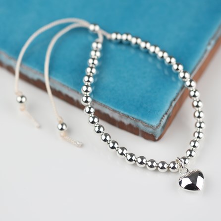 Silver Heart And Bead Friendship Bracelet Silver Heart And Bead Friendship Bracelet