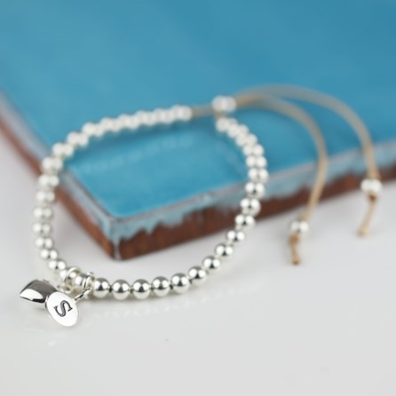 Personalised Silver Heart And Bead Friendship Bracelet Personalised Silver Friendship Bracelet Caramel