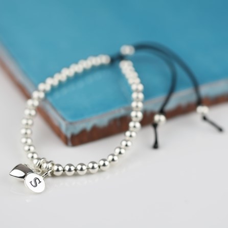 Personalised Silver Heart And Bead Friendship Bracelet Personalised Silver Friendship Bracelet Black