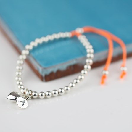 Personalised Silver Heart And Bead Friendship Bracelet Personalised Silver Friendship Bracelet Orange