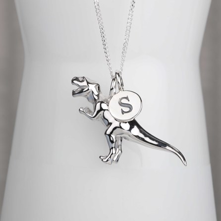 Personalised T Rex Necklace Personalised Solid Silver T Rex Necklace
