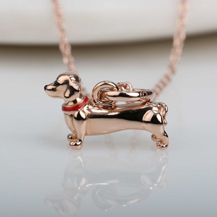 Solid Silver Dachshund Pendant Rose Gold Dachshund Pendant
