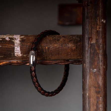 Men's Leather And Cord Bracelet Black and Brown
