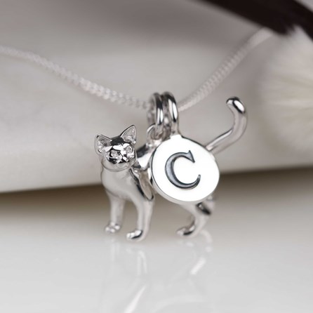 Personalised Solid Silver Cat Necklace Personalised Solid Silver Cat Necklace