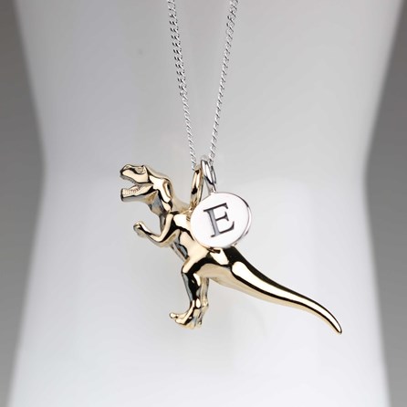 Personalised T Rex Necklace Personalised Solid Silver T Rex Necklace Gold