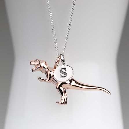 Personalised T Rex Necklace Personalised Solid Silver T Rex Necklace Rose Gold
