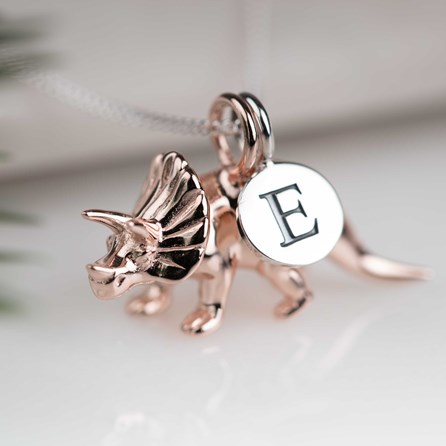 Personalised Triceratops Necklace Personalised Solid Silver Triceratops Necklace Rose Gold