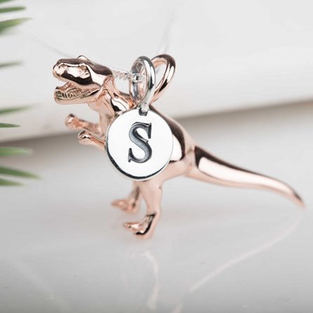 Personalised T Rex Necklace Personalised Solid Silver T Rex Necklace Rose Gold