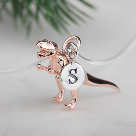 Personalised T Rex Necklace Personalised Solid Silver T Rex Necklace Rose Gold