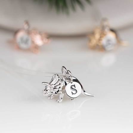 Personalised Triceratops Necklace Personalised Solid Silver Triceratops Necklace