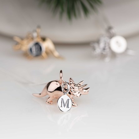 Personalised Triceratops Necklace Personalised Solid Silver Triceratops Necklace Rose Gold