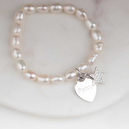 Personalised Children's Pearl Star Charm Bracelet Personalised Children's Pearl Star Charm Bracelet