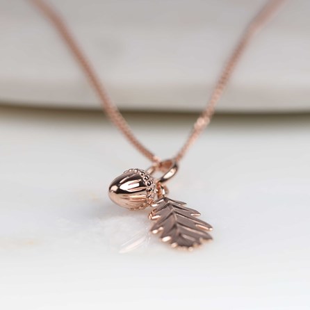 Personalised Sterling Silver Acorn And Leaf Pendant Personalised Acorn And Leaf Rose Gold Pendant