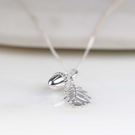 Personalised Sterling Silver Acorn And Leaf Pendant Personalised Acorn And Leaf Silver Pendant