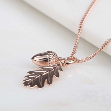 Personalised Sterling Silver Acorn And Leaf Pendant Personalised Acorn And Leaf Rose Gold Pendant