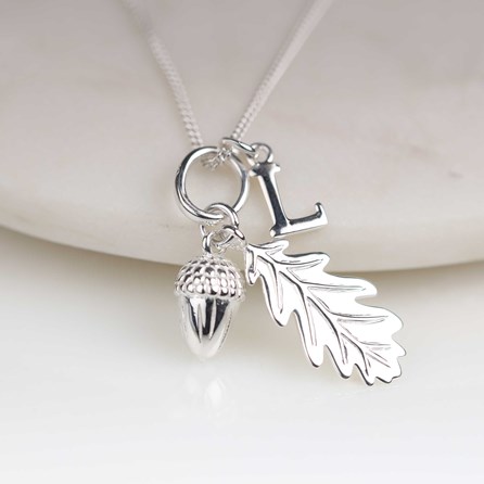 Personalised Sterling Silver Acorn And Leaf Pendant Personalised Acorn And Leaf Silver Pendant