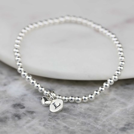 Personalised Skinny Bead Bracelet With Heart Charm Personalised Skinny Bead Bracelet With Heart Charm