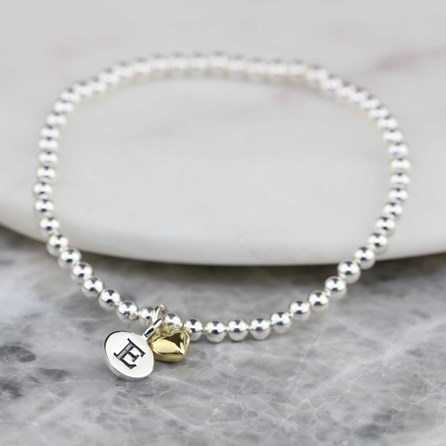 Personalised Skinny Bead Bracelet With Heart Charm Personalised Skinny Bead Bracelet With Heart Charm