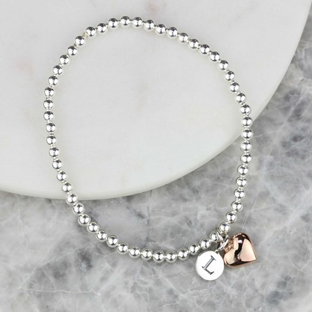 Personalised Skinny Bead Bracelet With Heart Charm Personalised Skinny Bead Bracelet With Heart Charm