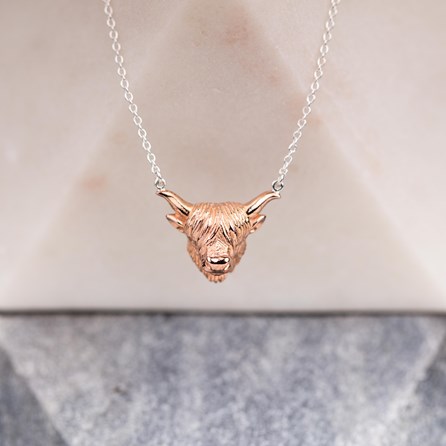 Highland Cow Necklace In Silver Or Rose Gold Highland Cow Necklace In Silver Or Rose Gold