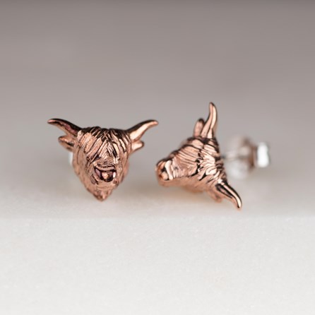 Highland Cow Earrings In Silver Or Rose Gold Highland Cow Earrings In Rose Gold