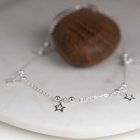 Solid Silver Star And Bead Anklet Solid Silver Star And Bead Anklet