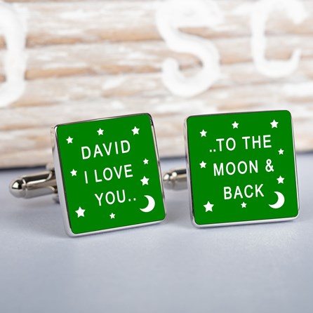 Personalised 'I Love You…' Silver Cufflinks Green
