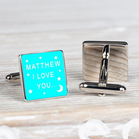 Personalised 'I Love You…' Silver Cufflinks Cyan