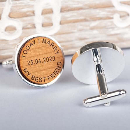 Personalised 'Today I Marry' Cherry Wood Cufflinks Personalised 'Today I Marry' Cherry Wood Cufflinks
