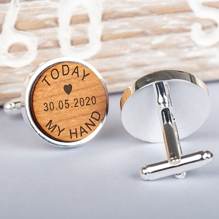Personalised 'Today My Hand' Cherry Wood Cufflinks Personalised 'Today My Hand' Cherry Wood Cufflinks