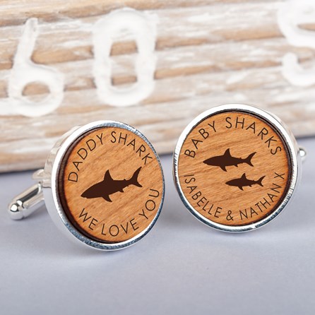 Personalised 'Daddy Shark/Baby Shark' Wooden Cufflinks Personalised 'Daddy Shark/Baby Shark' Wooden Cufflinks