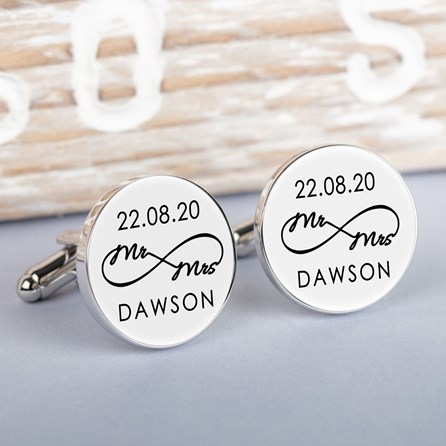 Personalised 'Mr And Mrs' Infinity Cufflinks Personalised 'Mr And Mrs' Infinity Cufflinks