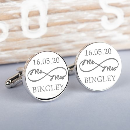 Personalised 'Mr And Mrs' Infinity Cufflinks Personalised 'Mr And Mrs' Infinity Cufflinks