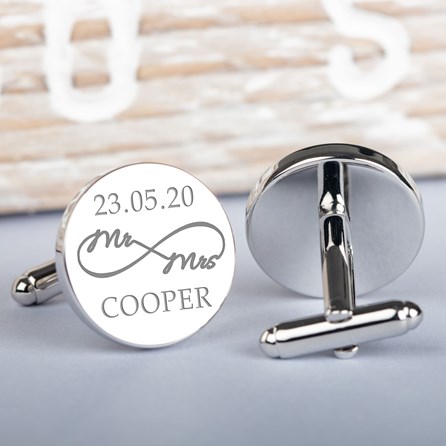 Personalised 'Mr And Mrs' Infinity Cufflinks Personalised 'Mr And Mrs' Infinity Cufflinks