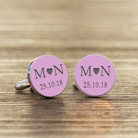 Personalised Initial And Date Cufflinks Lilac