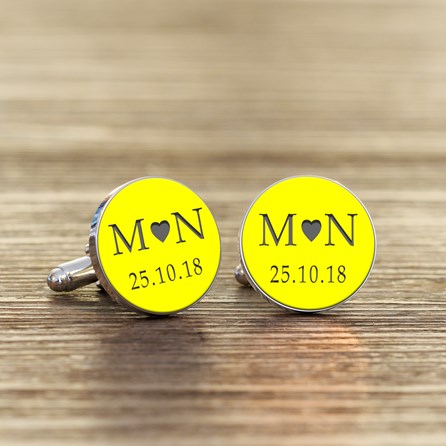 Personalised Initial And Date Cufflinks Yellow
