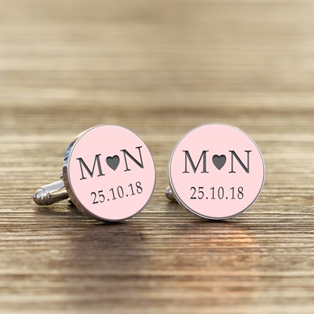 Personalised Initial And Date Cufflinks Pale Pink