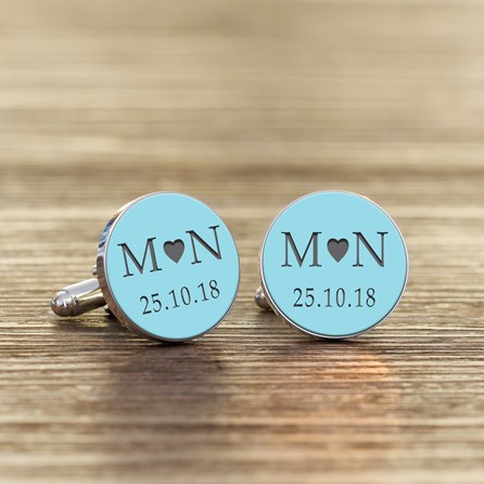 Personalised Initial And Date Cufflinks Pale Blue