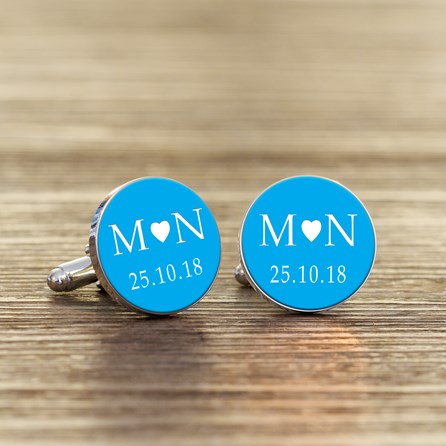 Personalised Initial And Date Cufflinks Blue