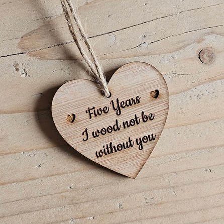 5th Wedding Anniversary Wooden Hanging Heart Card 5th Wedding Anniversary Wooden Hanging Heart Card