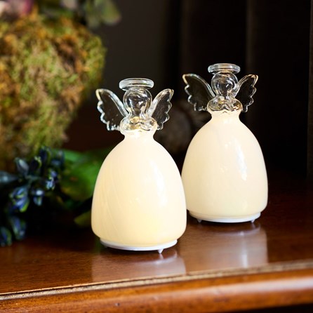 Frosted Glass Pair Of Angels With Led Lights