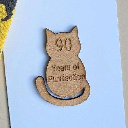 '90 Years of Purrfection' Cat Token and Birthday Card '90 Years of Purrfection' Cat Token and Birthday Card