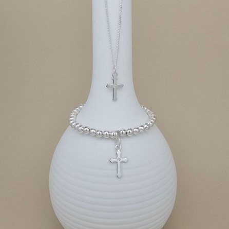 925 Silver Baptism Cross Necklace and Bracelet Set 925 Silver Baptism Cross Necklace and Bracelet Set